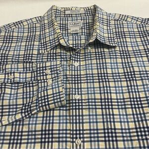 L.L. Bean Button Down Shirt Wrinkle Free Blue Yellow Checkered Men’s XXL Tall